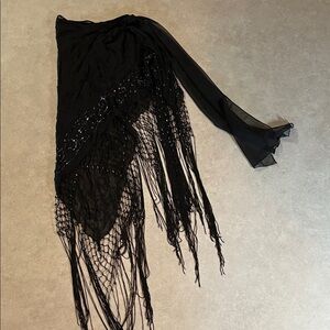 Black Fringe Shawl or Scarf. Beaded detail!